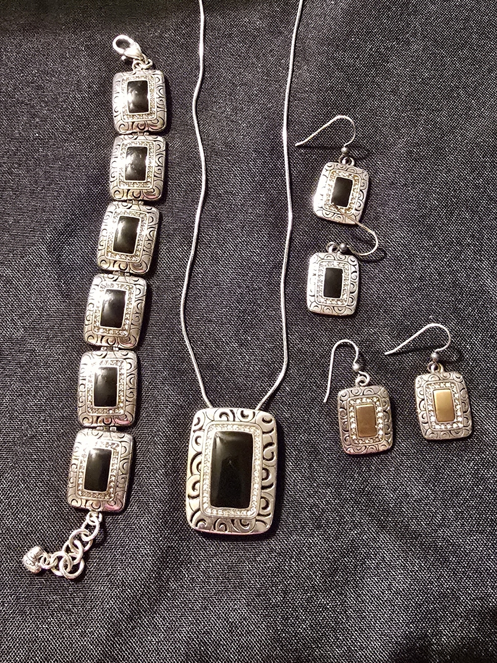 Brighton Silver-Tone Black Stone Necklace, Bracelet & 2 Earrings Set